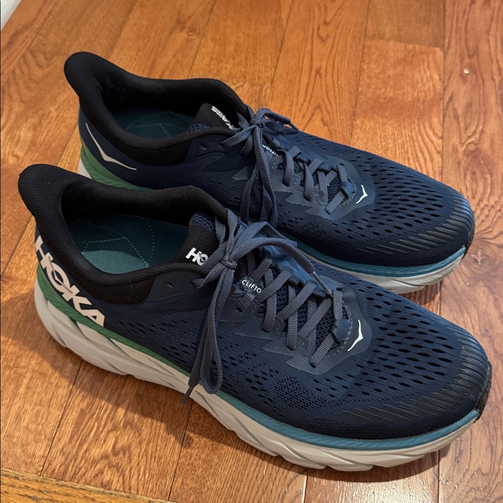 Men’s Hoka One One Navy and Green Sneakers, 12 - Picture 2 of 12